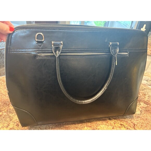 CLUCI NWOT  Refined Leather Briefcase 15" Laptop  Bag Black Large Tote - Picture 8 of 15
